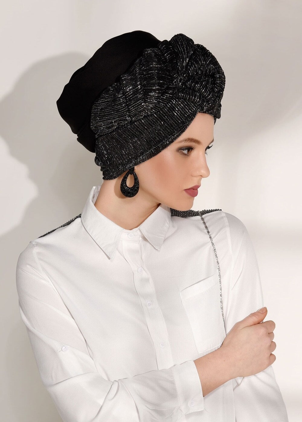 Tesettür giyim BEYAZ T 0624 Lvr-Taş Detaylı Tunik