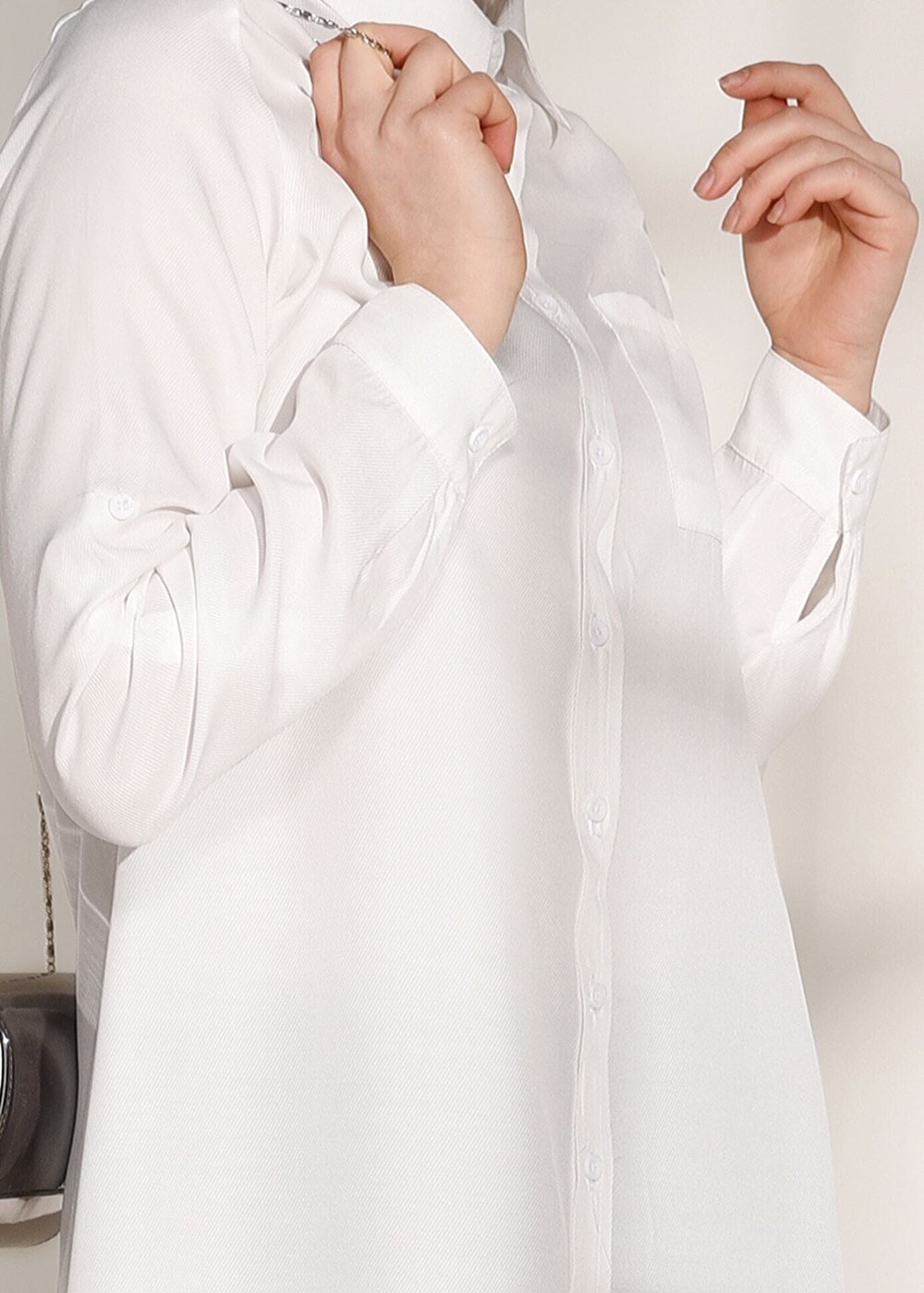 Tesettür giyim BEYAZ T 0624 Lvr-Taş Detaylı Tunik