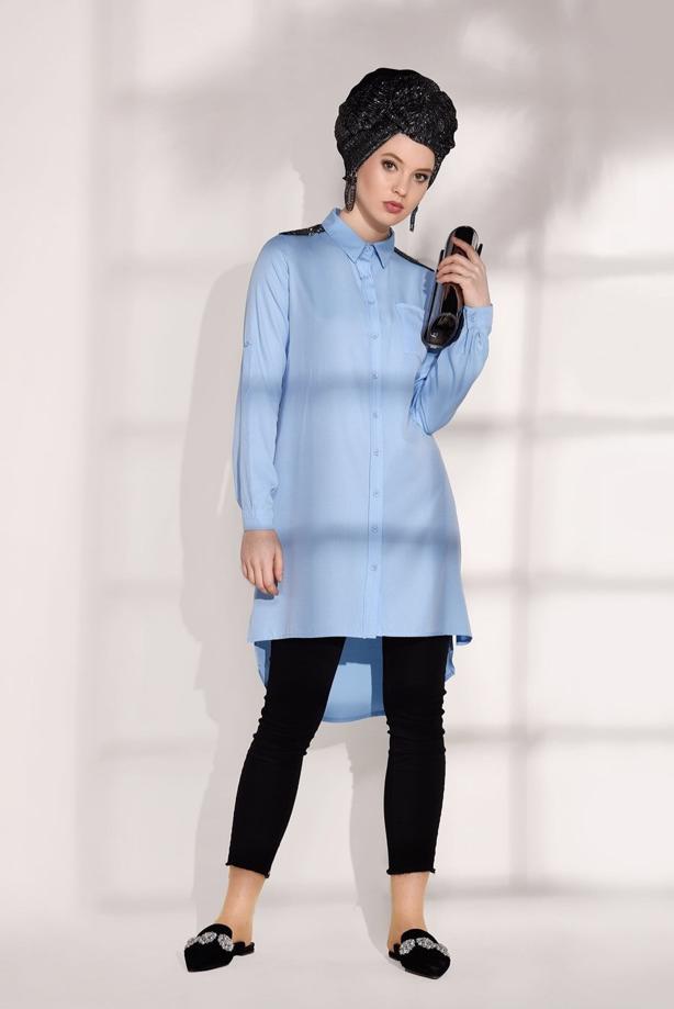 Vêtements hijab  STONE DETAIL TUNIC T 0624  - TRENDTESETTÜR