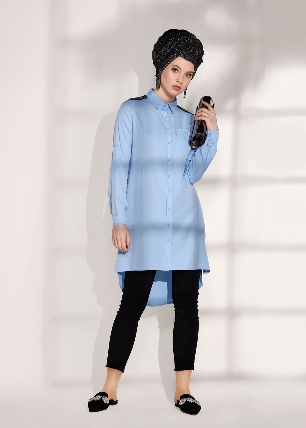 Hijab clothing BLUE STONE DETAIL TUNIC T 0624 