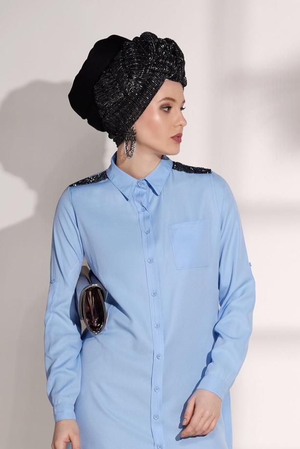 Vêtements hijab  STONE DETAIL TUNIC T 0624  - TRENDTESETTÜR