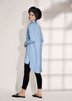 Tesettür giyim MAVİ T 0624 Lvr-Taş Detaylı Tunik