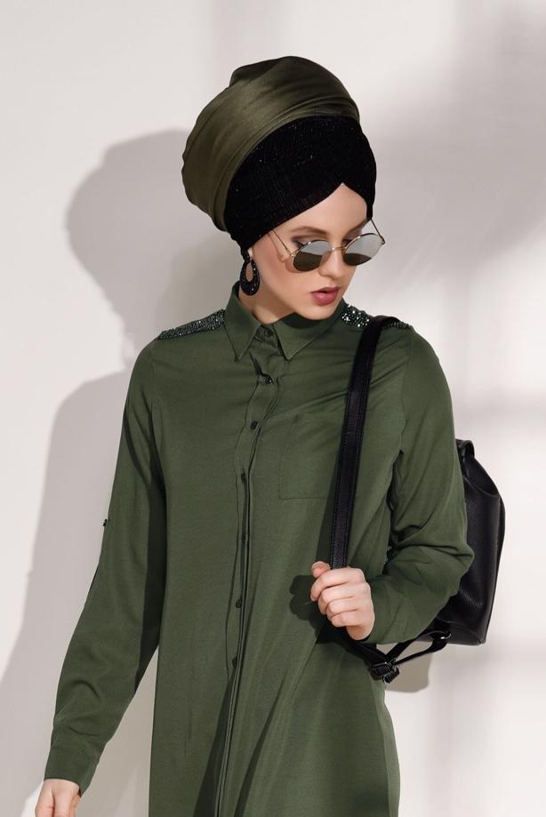 Vêtements hijab  STONE DETAIL TUNIC T 0624  - TRENDTESETTÜR