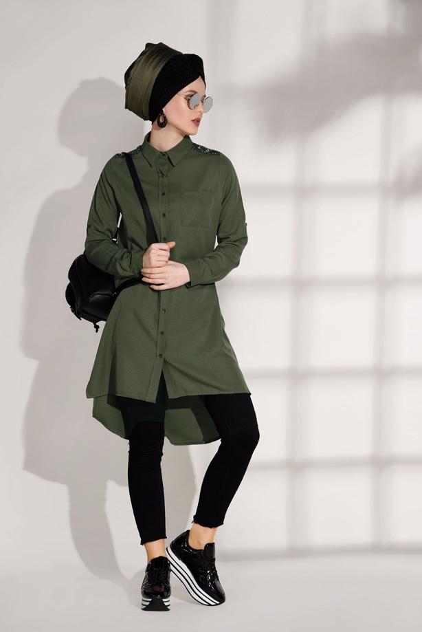 Vêtements hijab  STONE DETAIL TUNIC T 0624  - TRENDTESETTÜR