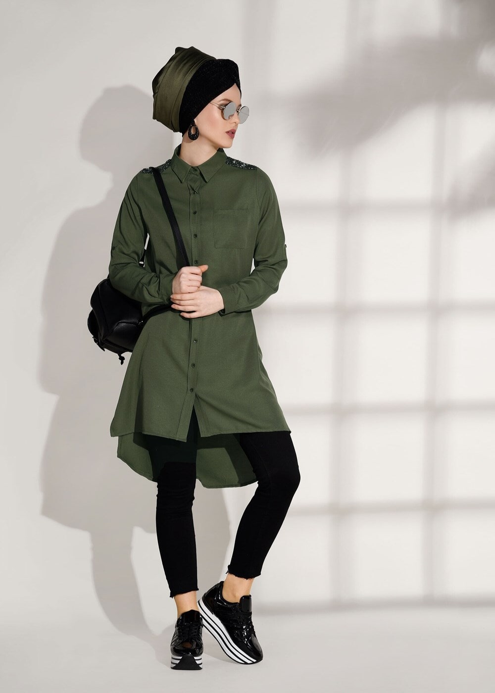 Vêtements hijab KAKI TUNIQUE DÉTAIL PIERRE T 0624