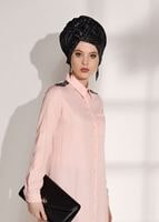 Tesettür giyim PUDRA T 0624 Lvr-Taş Detaylı Tunik