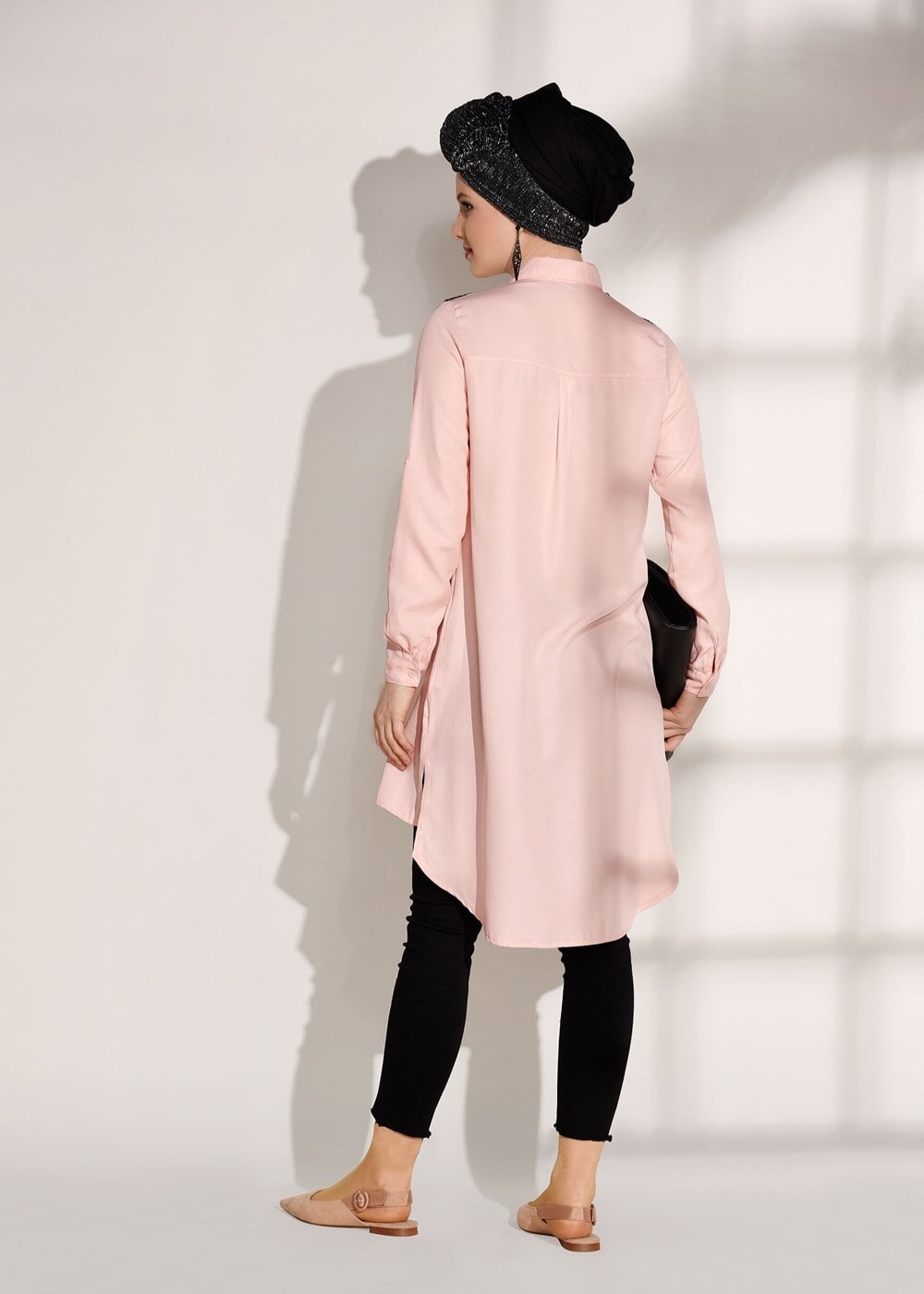 Tesettür giyim PUDRA T 0624 Lvr-Taş Detaylı Tunik