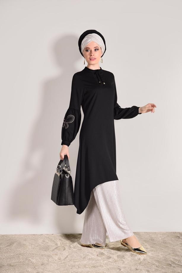Vêtements hijab  EMBROIDERY DETAIL TUNIC T 681  - TRENDTESETTÜR