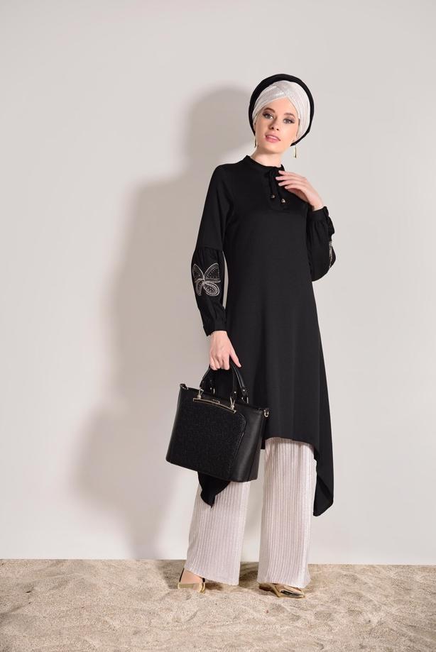 Vêtements hijab  EMBROIDERY DETAIL TUNIC T 681  - TRENDTESETTÜR