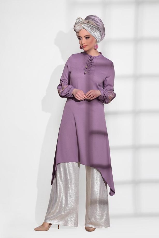 Vêtements hijab  EMBROIDERY DETAIL TUNIC T 681  - TRENDTESETTÜR