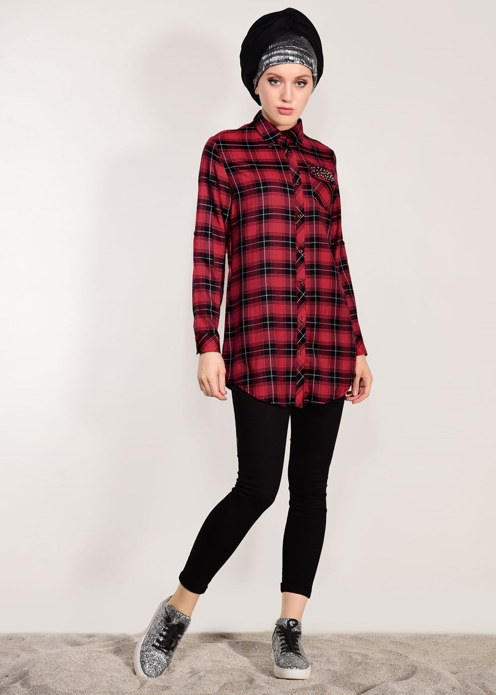 Hijab clothing RED CHECKED TUNIC 0809 