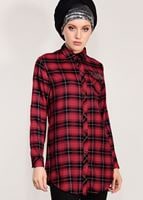 Hijab clothing RED CHECKED TUNIC 0809 
