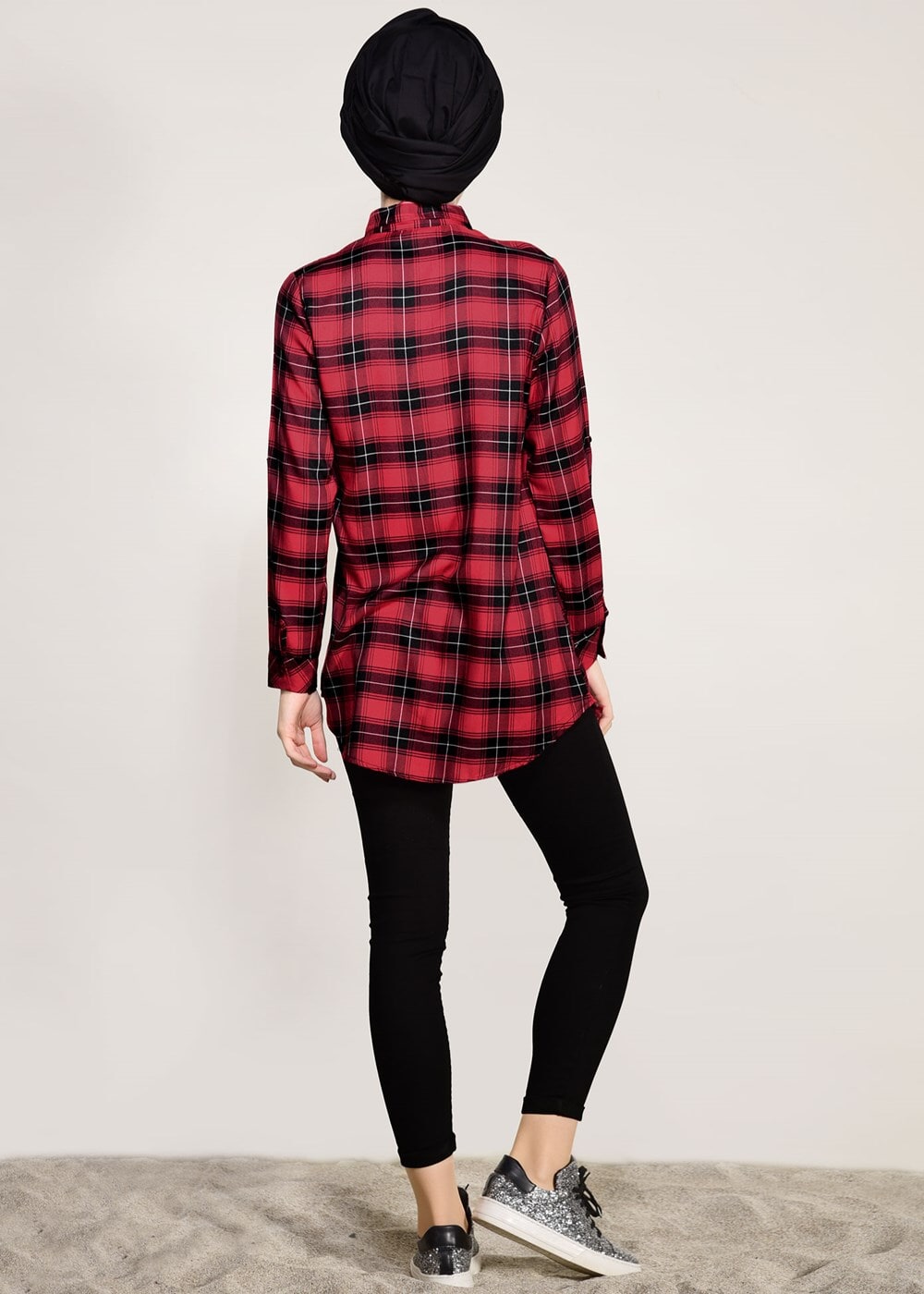 Hijab clothing RED CHECKED TUNIC 0809 