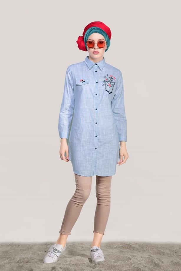 Vêtements hijab  EMBROIDERY DETAIL TUNIC T 1109  - TRENDTESETTÜR