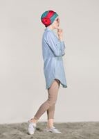 Hijab clothing BLUE EMBROIDERY DETAIL TUNIC T 1109 