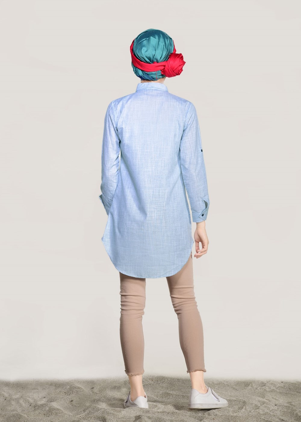 Hijab clothing BLUE EMBROIDERY DETAIL TUNIC T 1109 