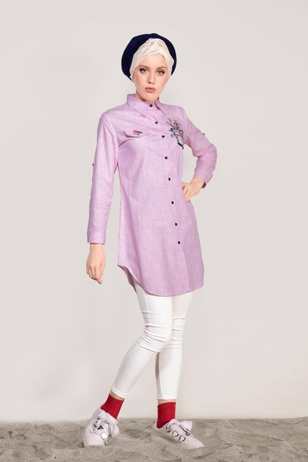 Vêtements hijab  EMBROIDERY DETAIL TUNIC T 1109  - TRENDTESETTÜR