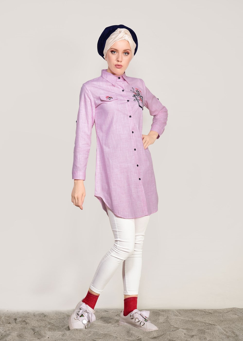 Vêtements hijab POUDRE TUNIQUE DETAIL BRODERIE T 1109