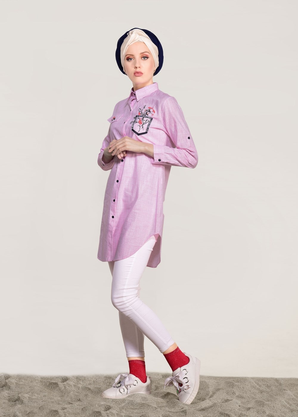 Vêtements hijab POUDRE TUNIQUE DETAIL BRODERIE T 1109