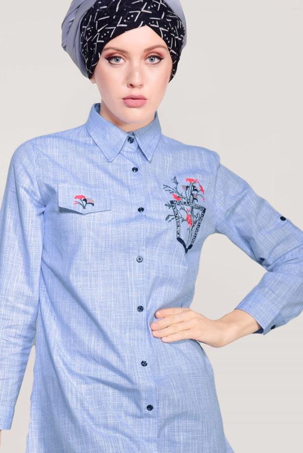 Vêtements hijab  EMBROIDERY DETAIL TUNIC T 1109  - TRENDTESETTÜR