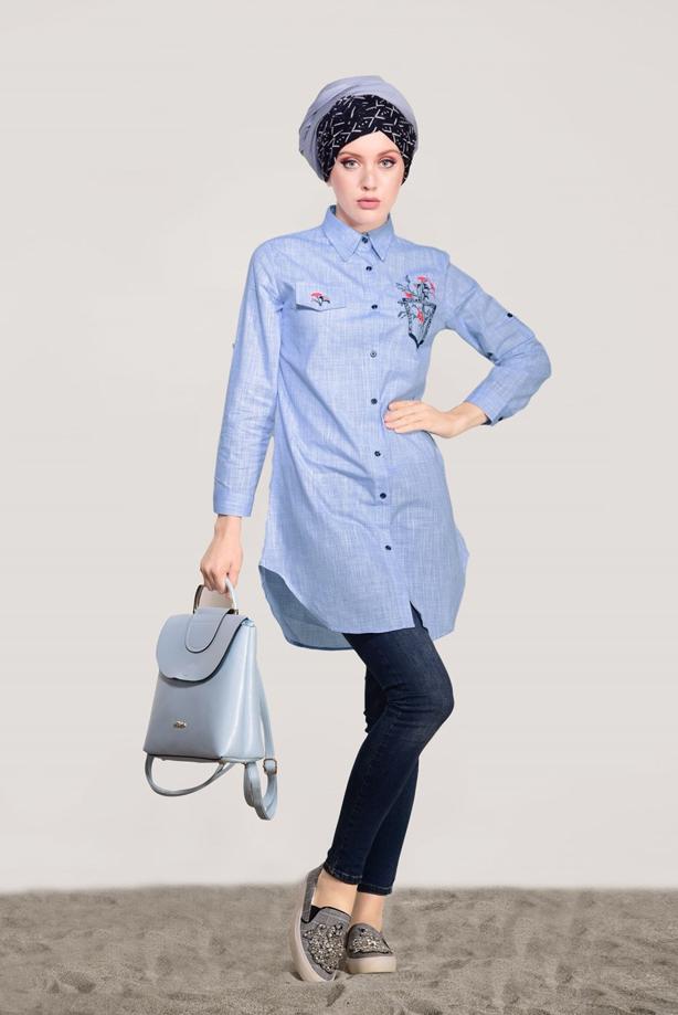 Vêtements hijab  EMBROIDERY DETAIL TUNIC T 1109  - TRENDTESETTÜR