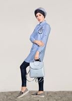 Hijab clothing NAVY BLUE EMBROIDERY DETAIL TUNIC T 1109 