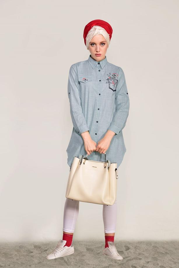 Vêtements hijab  EMBROIDERY DETAIL TUNIC T 1109  - TRENDTESETTÜR