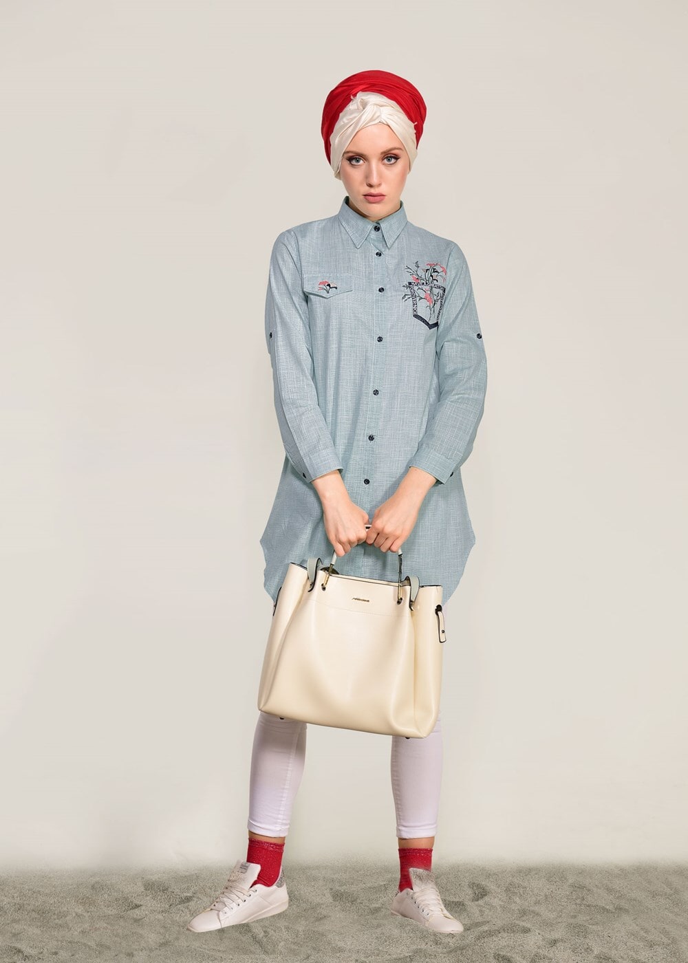 Vêtements hijab VERT TUNIQUE DETAIL BRODERIE T 1109