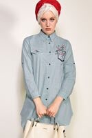 Hijab clothing GREEN EMBROIDERY DETAIL TUNIC T 1109 