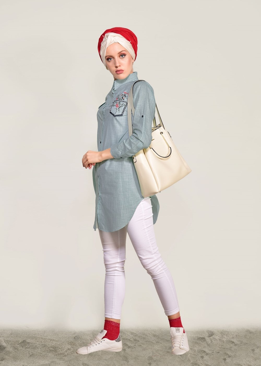 Vêtements hijab VERT TUNIQUE DETAIL BRODERIE T 1109