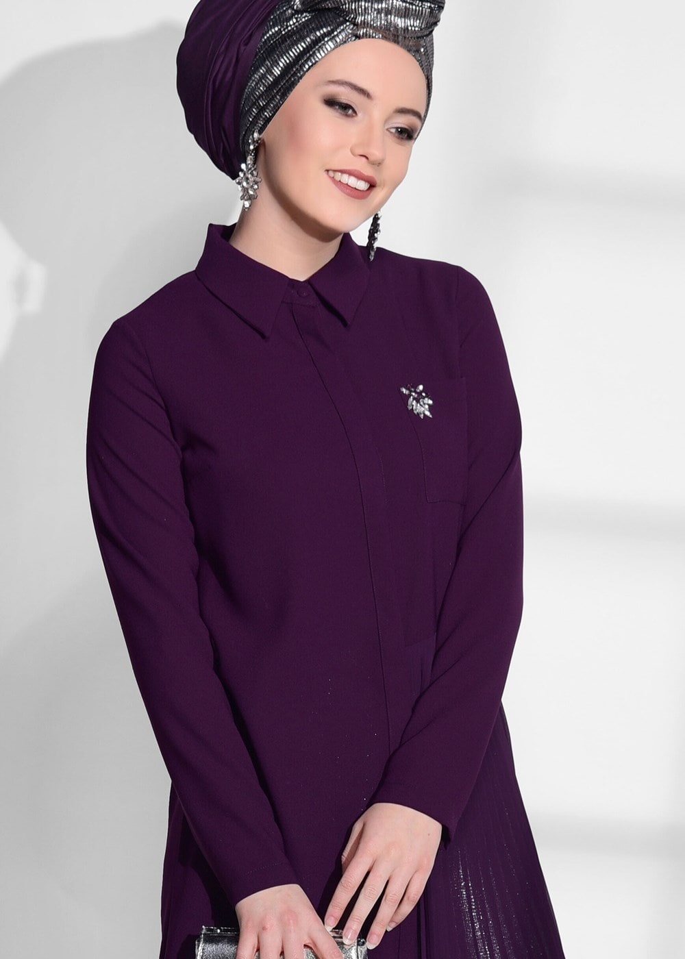Hijab clothing PURPLE PLEAT DETAIL TUNIC T 1172 