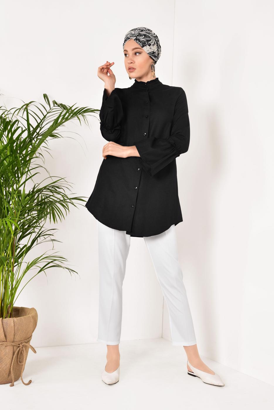 Vêtements hijab NOIR TUNIQUE À VOLANTS T 1371