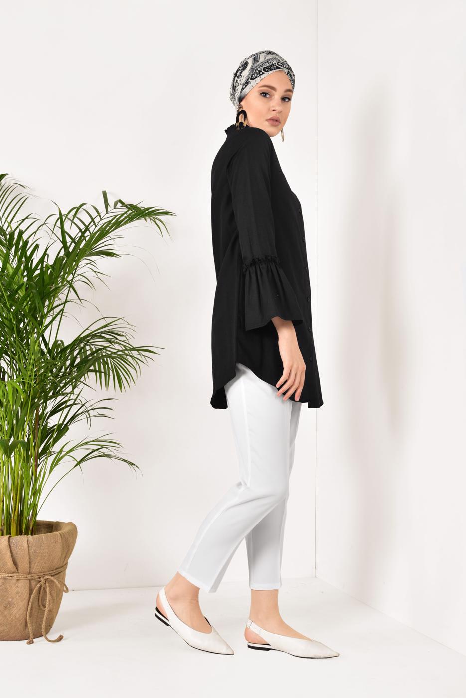 Vêtements hijab NOIR TUNIQUE À VOLANTS T 1371