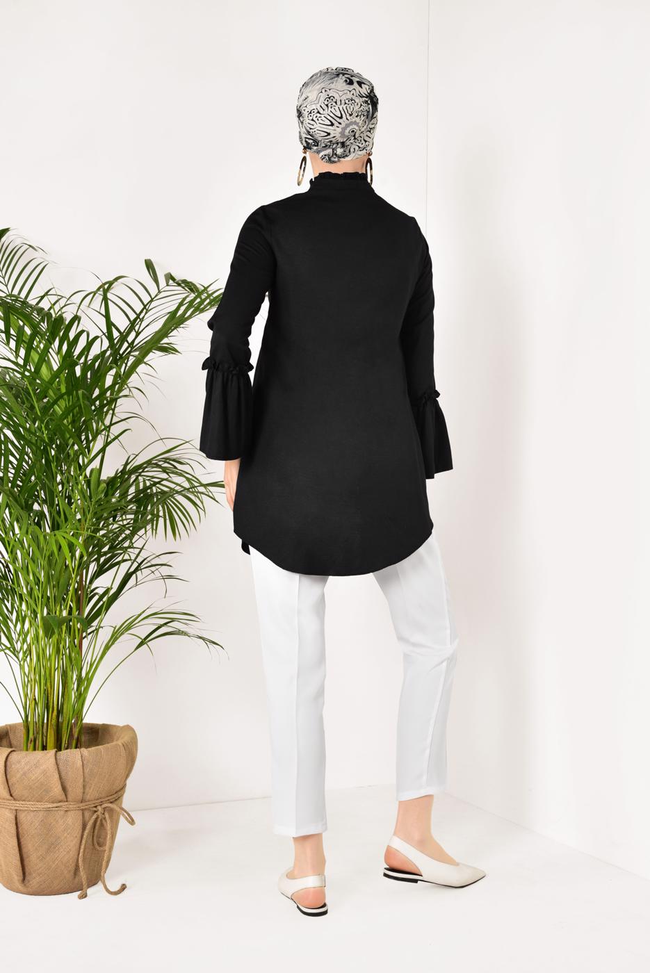 Vêtements hijab NOIR TUNIQUE À VOLANTS T 1371