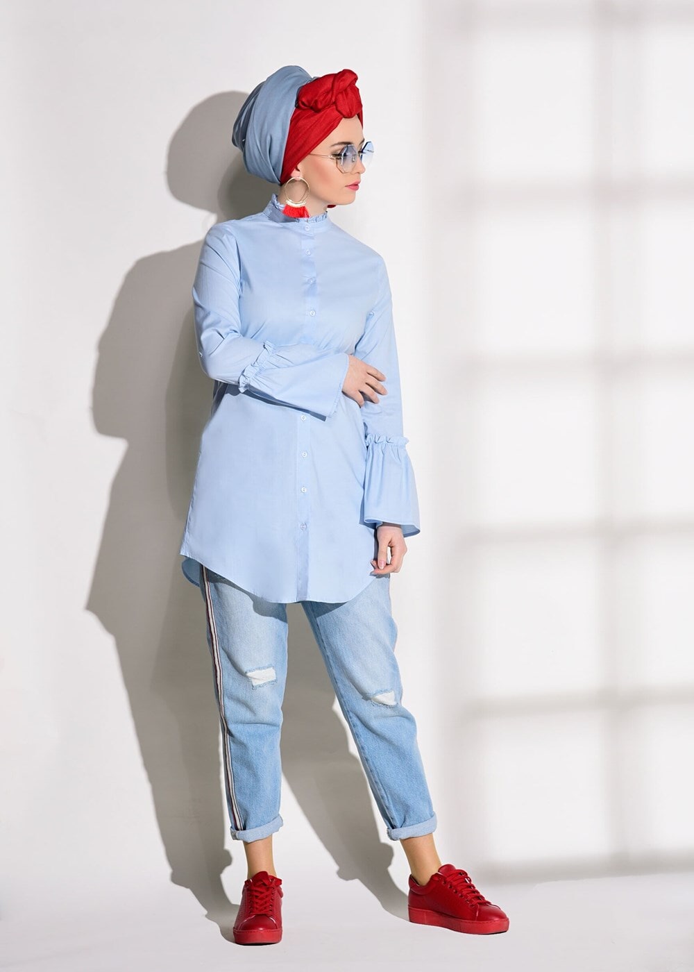 Vêtements hijab BLEU TUNIQUE À VOLANTS T 1371