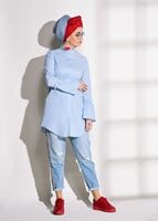 Vêtements hijab BLEU TUNIQUE À VOLANTS T 1371