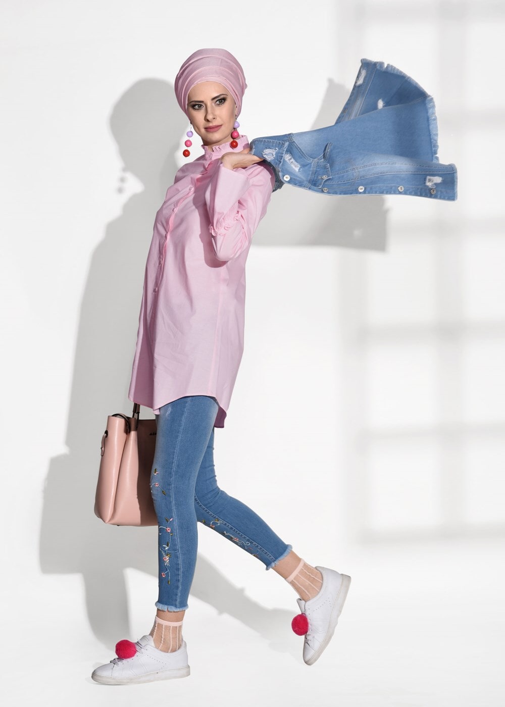 Vêtements hijab POUDRE TUNIQUE À VOLANTS T 1371