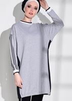 Tesettür giyim GRİ ÇİZGİ DETAYLI SPOR TUNİK 1708