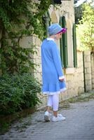 Tesettür giyim MAVİ T 1775 Asmiray- İşleme Detaylı Tunik