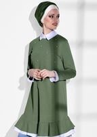 Tesettür giyim HAKİ T 1775 Asmiray- İşleme Detaylı Tunik