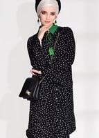 Tesettür giyim YEŞİL T 1965 Asmiray-Puantiye Desenli Tunik