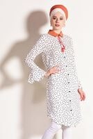 Tesettür giyim KREM T 1965 Asmiray-Puantiye Desenli Tunik