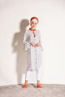 Tesettür giyim KREM T 1965 Asmiray-Puantiye Desenli Tunik