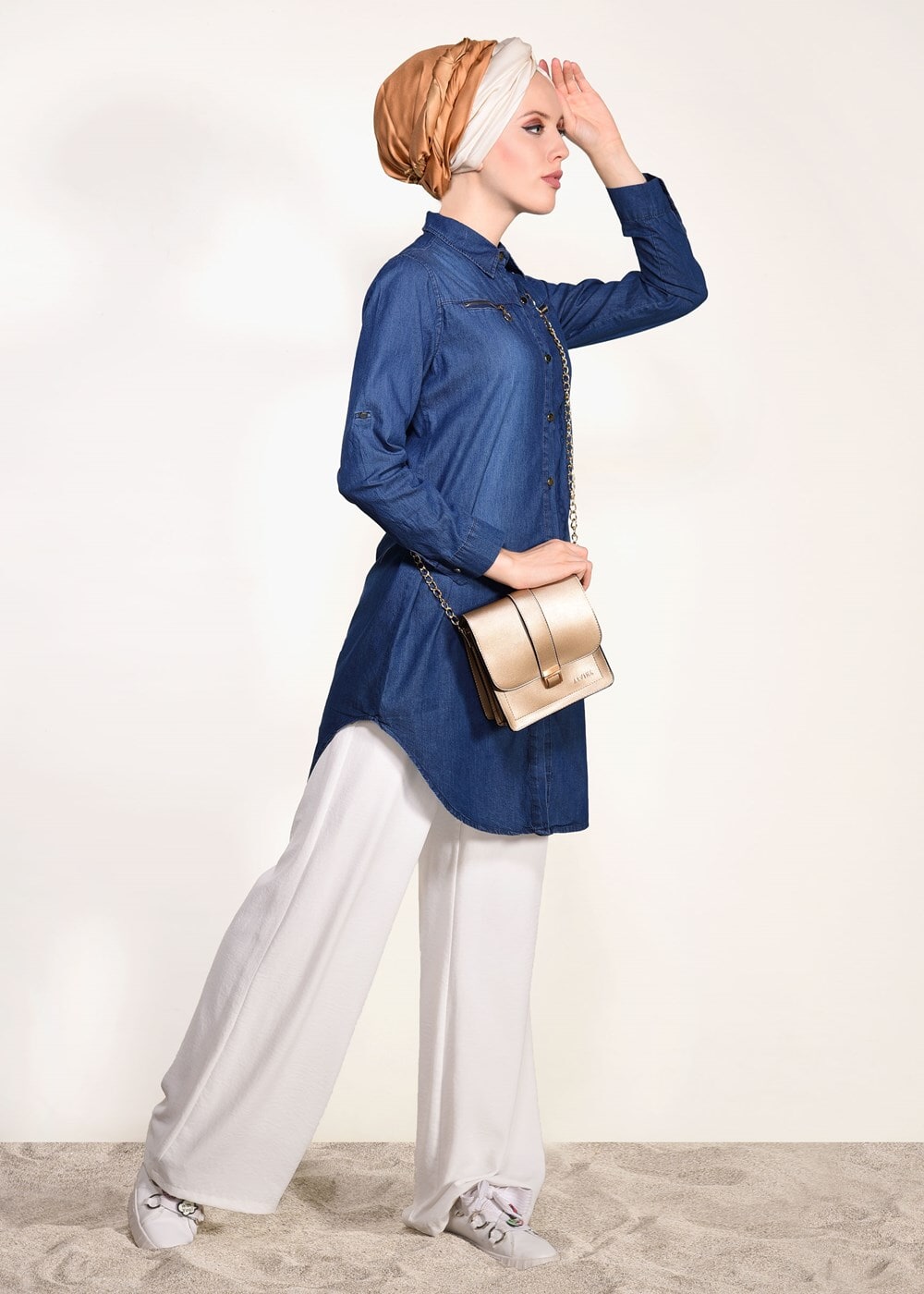 Hijab clothing NAVY BLUE ZIPPER DETAIL DENIM TUNIC 2109 