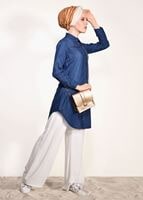 Hijab clothing NAVY BLUE ZIPPER DETAIL DENIM TUNIC 2109 