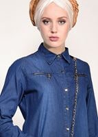 Hijab clothing NAVY BLUE ZIPPER DETAIL DENIM TUNIC 2109 