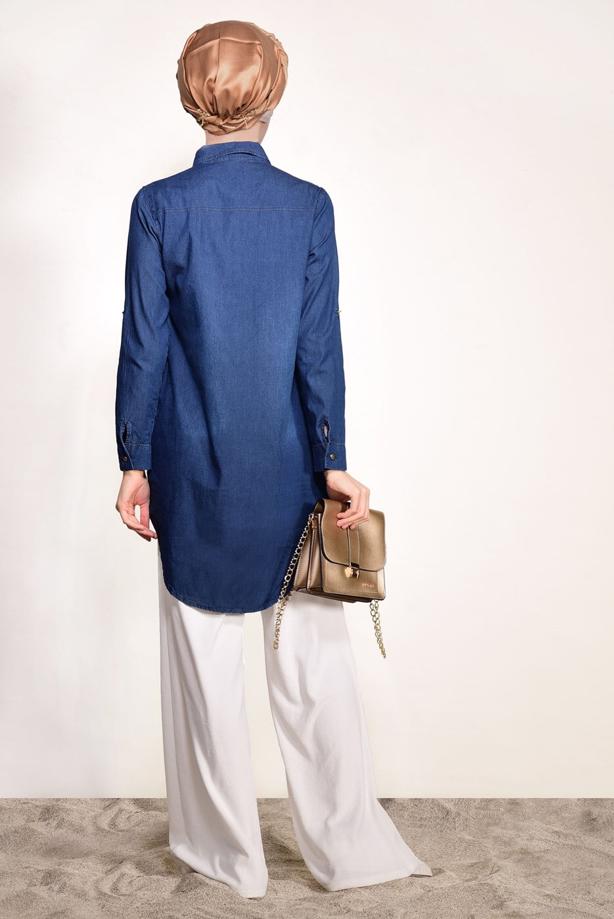 Vêtements hijab  ZIPPER DETAIL DENIM TUNIC 2109  - TRENDTESETTÜR