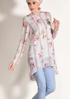 Tesettür giyim PUDRA T 2160 M Fashion-Çiçek Desenli Tunik