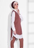 Tesettür giyim PEMBE T 2161 ModaBu- Bebe Yaka 2&prime;li Tunik