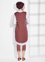 Tesettür giyim PEMBE T 2161 ModaBu- Bebe Yaka 2&prime;li Tunik